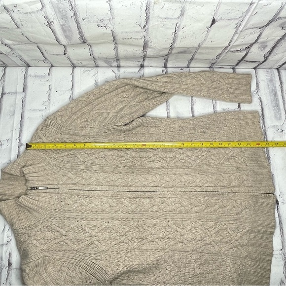 Cambridge Dry Goods Cable Knit Sweater Sz L Tan Zip Wool Angora Fisherman Beach - Picture 8 of 9